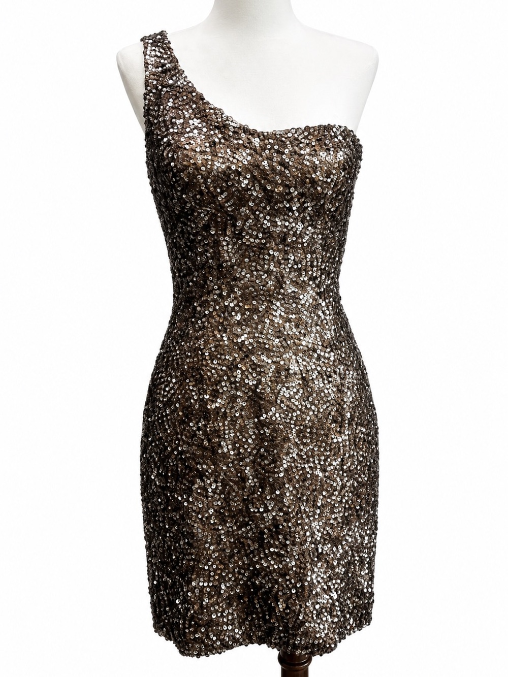Scala One-Shoulder Sequin Dress Vintage Bronze Homecoming Silk Mini Dress 4